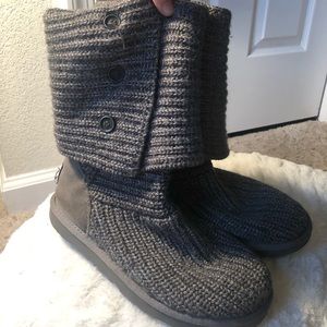 Grey Knit Ugg Boots w/ Button Accents